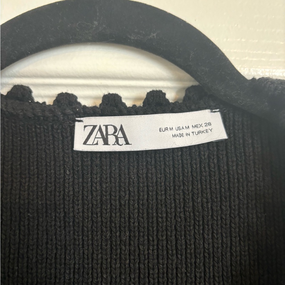 Zara Black Lace Cropped Tie-Front Top/Cardigan - Picture 3 of 3